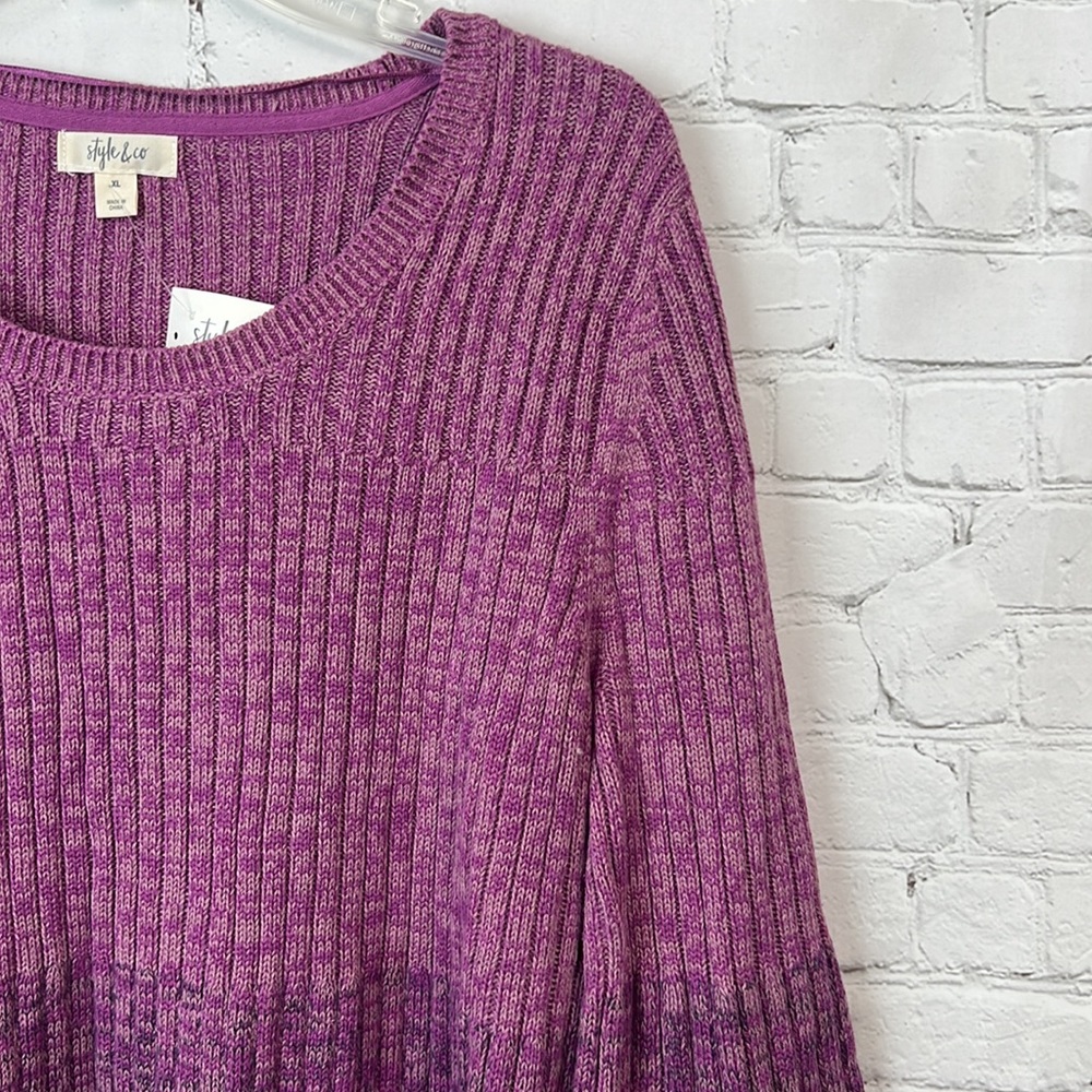 Style & Co Purple Color Block Bell Sleeve Tunic Sweater Size XL - Picture 3 of 5